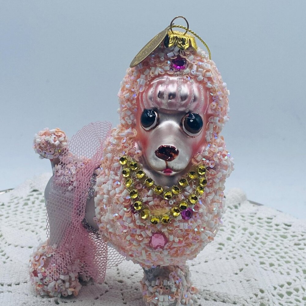 Katherine Collection Pink Poodle Ornament: Glittery Dog Figurine